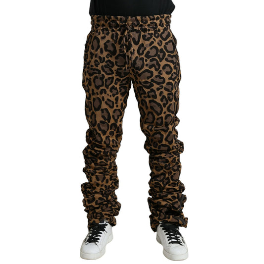 Dolce & Gabbana Brown Leopard Jacquard Jogger Pants