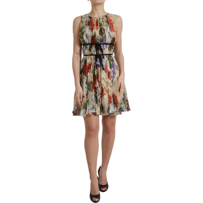 Dolce & Gabbana Beige Floral Sleeveless A-line Mini Dress Dolce & Gabbana