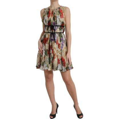 Dolce & Gabbana Beige Floral Sleeveless A-line Mini Dress Dolce & Gabbana