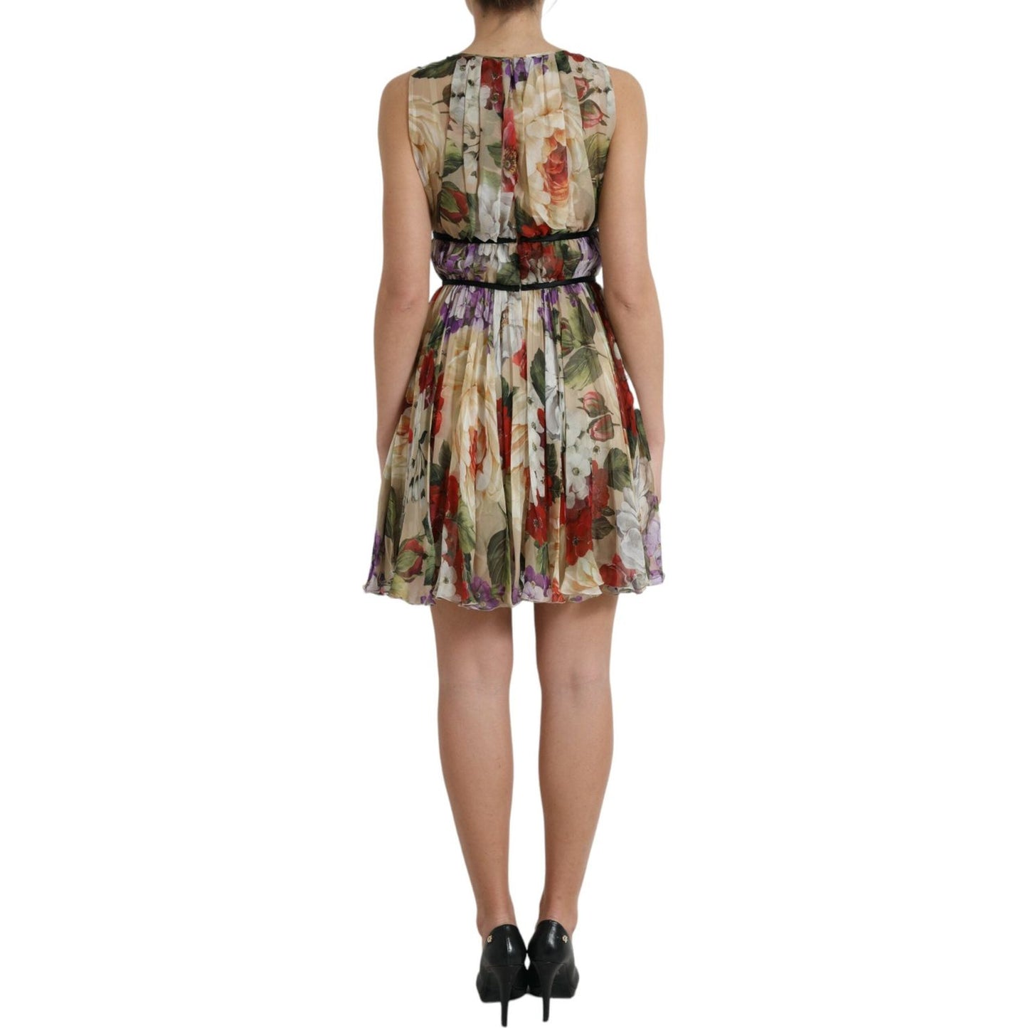 Dolce & Gabbana Beige Floral Sleeveless A-line Mini Dress Dolce & Gabbana