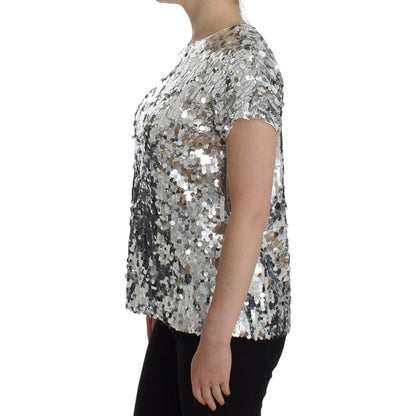 Dolce & Gabbana Silver Sequined Crewneck Blouse T-shirt Top