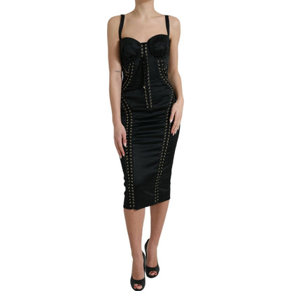 Dolce & Gabbana Black Bustier Corset Lace Bodycon Midi Dress Dolce & Gabbana