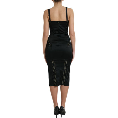 Dolce & Gabbana Black Bustier Corset Lace Bodycon Midi Dress Dolce & Gabbana
