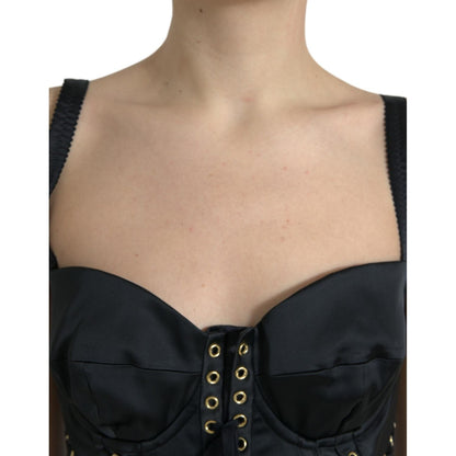 Dolce & Gabbana Black Bustier Corset Lace Bodycon Midi Dress Dolce & Gabbana