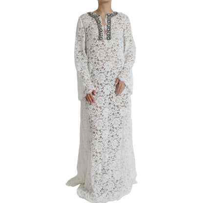 Dolce & Gabbana White Lace Crystal Embellished Shift Dress Dolce & Gabbana