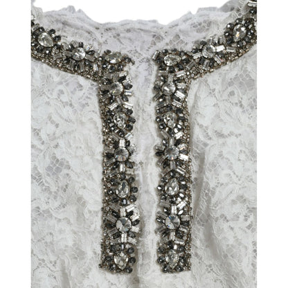 Dolce & Gabbana White Lace Crystal Embellished Shift Dress Dolce & Gabbana