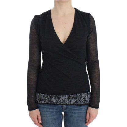 Ermanno Scervino Black Wool Blend Stretch Long Sleeve Sweater