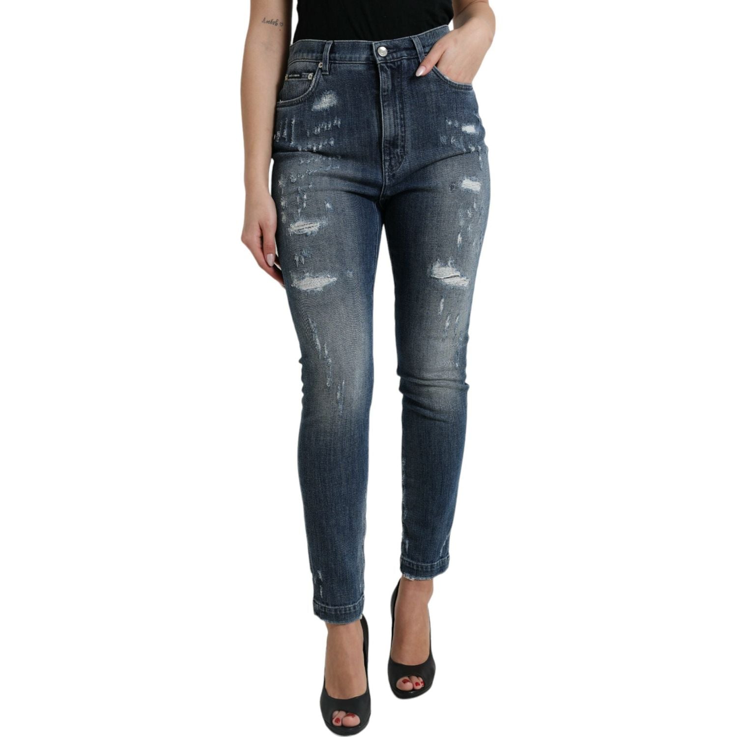 Dolce & Gabbana Dark Blue Distressed GRACE Skinny Denim Jeans