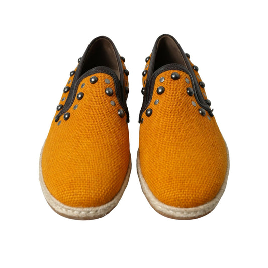 Dolce & Gabbana Orange Linen Leather Studded Loafers Shoes