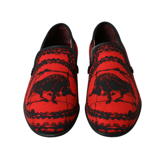 Dolce & Gabbana Red Black Torero Loafers Slippers Men Shoes