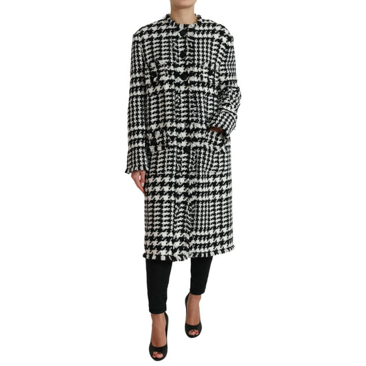 Dolce & Gabbana Black White Houndstooth Trench Coat Jacket 1728,67345645728,Black and White,Clothing,Dolce & Gabbana,IT40|S,Jackets & Coats - Clothing,Jackets & Coats - Women - Clothing,Material: 59% Acrylic 22% Cotton 10% Wool 6% Polyester 3% Other Fiber