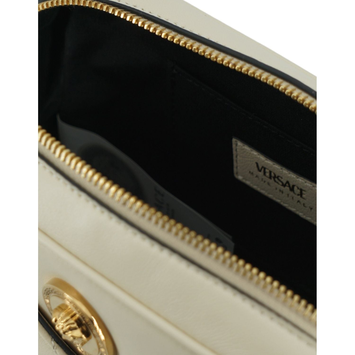 Versace White Lamb Leather Small Camera Crossbody Bag