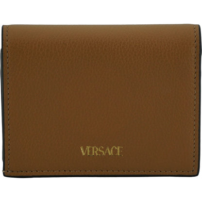 Versace Brown Calf Leather Compact Wallet Versace