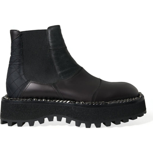Dolce & Gabbana Black Leather Slip On Stretch Chelsea Boots Shoes Dolce & Gabbana
