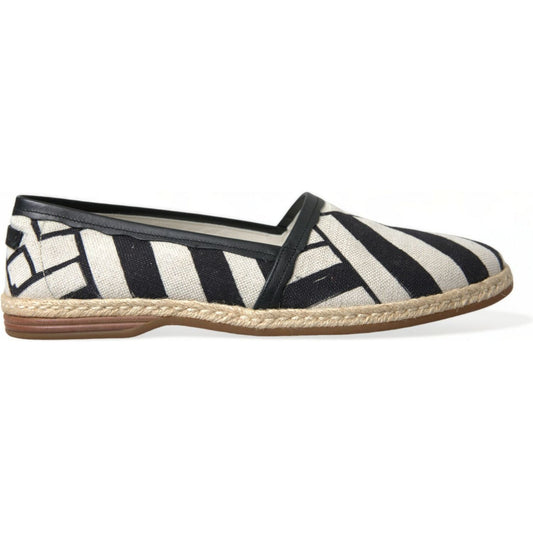 Dolce & Gabbana Beige Black Striped Canvas Espadrilles MONDELLO Shoes Dolce & Gabbana