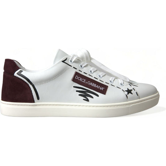 Dolce & Gabbana White Bordeaux Leather Logo Low Top Sneakers Shoes Dolce & Gabbana