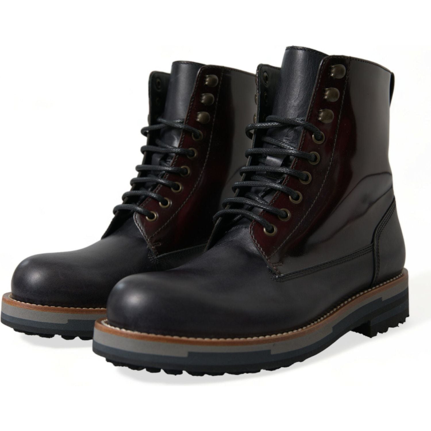 Dolce & Gabbana Black Leather Military Combat Boots Shoes