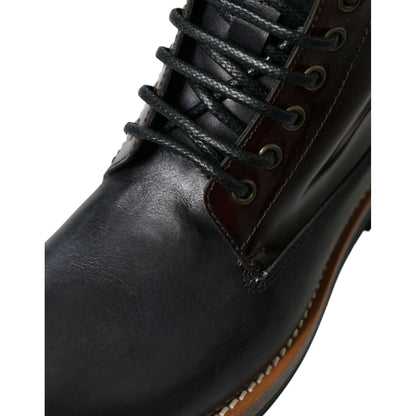 Dolce & Gabbana Black Leather Military Combat Boots Shoes