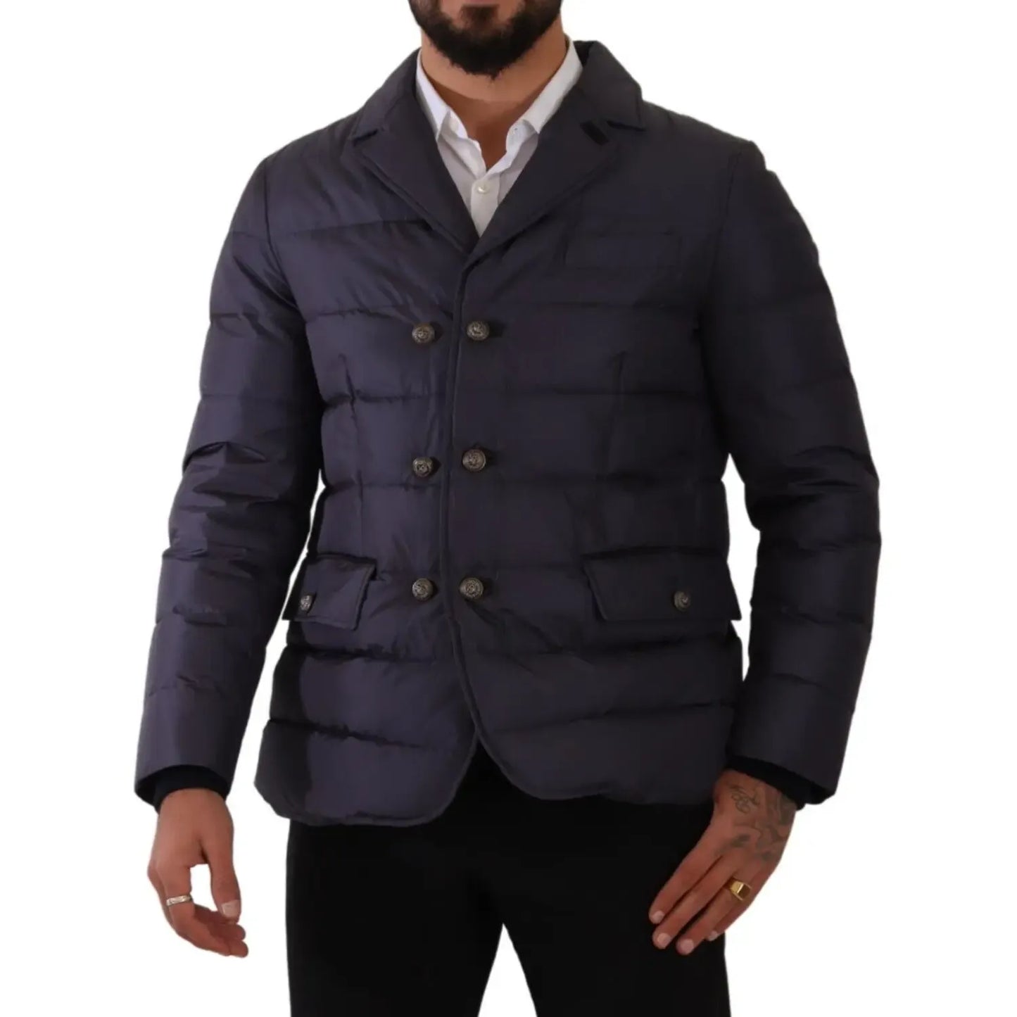 Dolce & Gabbana Blue Silk Goat Coat Blouson Winter Jacket