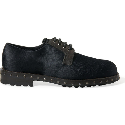 Dolce & Gabbana Black Stable Fur Derby SAN PIETRO Dress Shoes Dolce & Gabbana