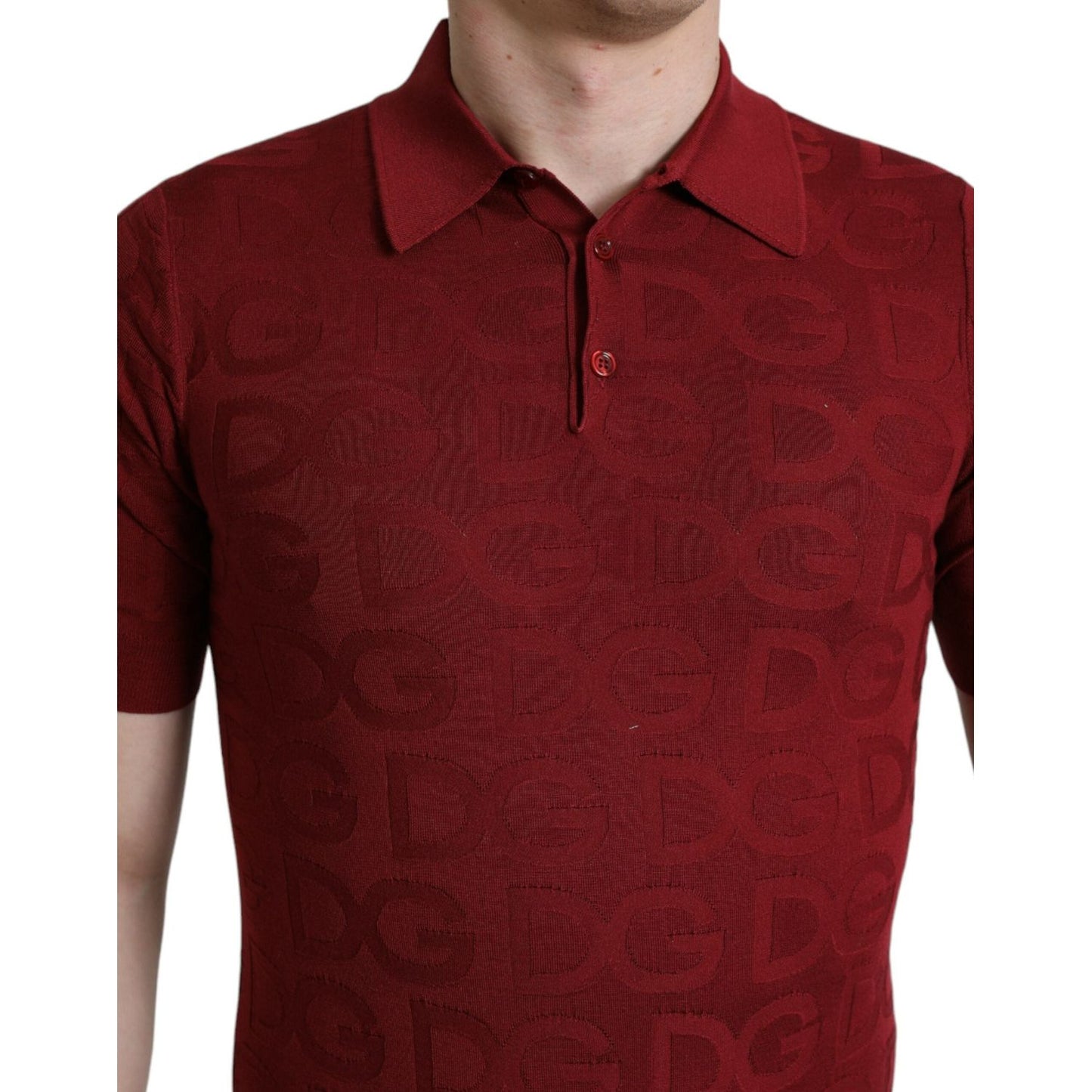 Dolce & Gabbana Maroon Collared Short Sleeve Silk T-shirt