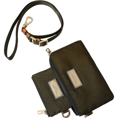 Dolce & Gabbana Dark Green Nylon Logo Multifunctional Kit 2 Pcs Set Bags