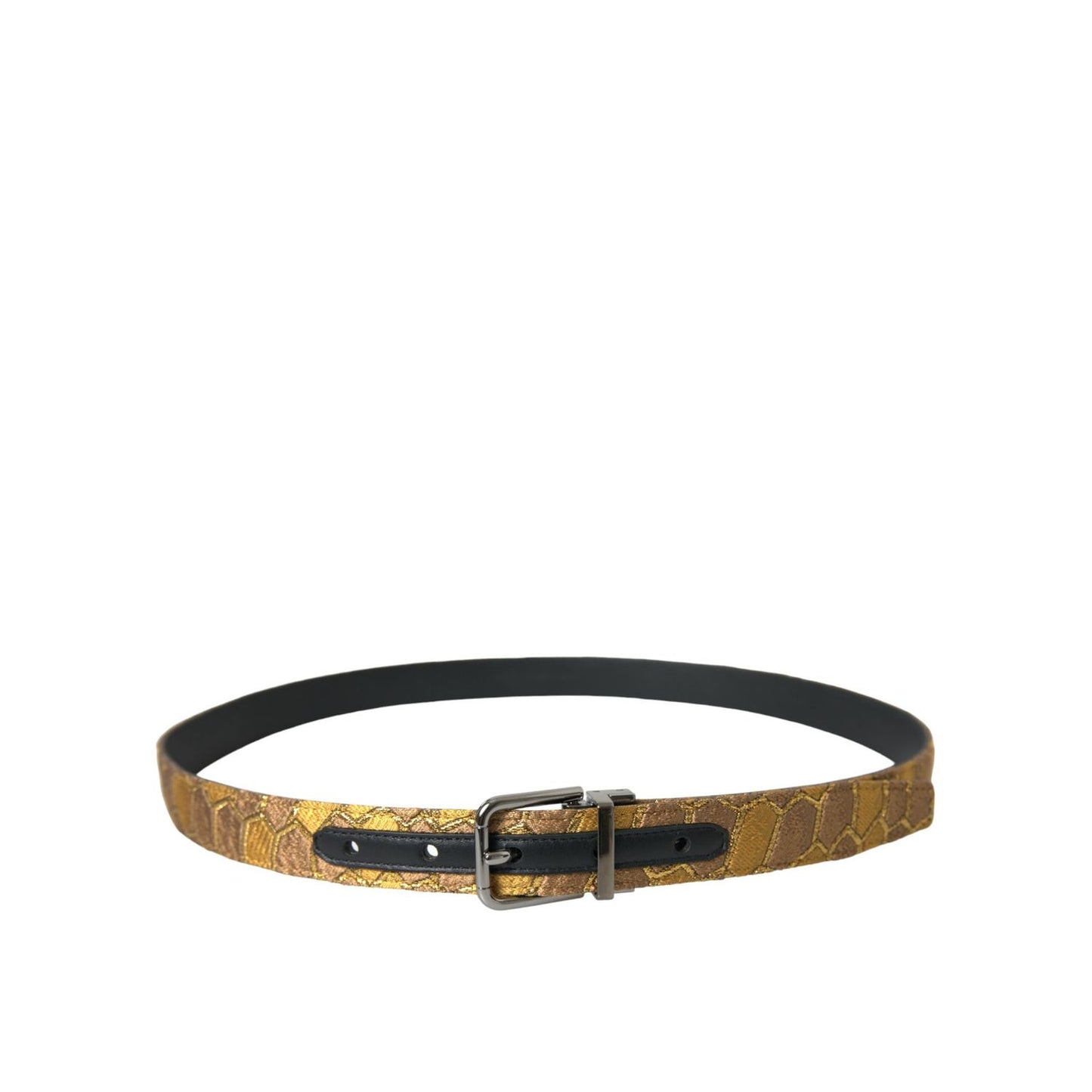 Dolce & Gabbana Gold Leather Jacquard Silver Metal Buckle Belt