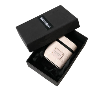 Dolce & Gabbana Light Pink Calf Leather Metal Logo Plaque Airpods Case