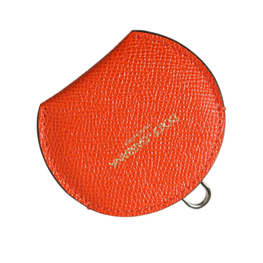 Dolce & Gabbana Orange Calfskin Leather Round Logo Hand Mirror Holder