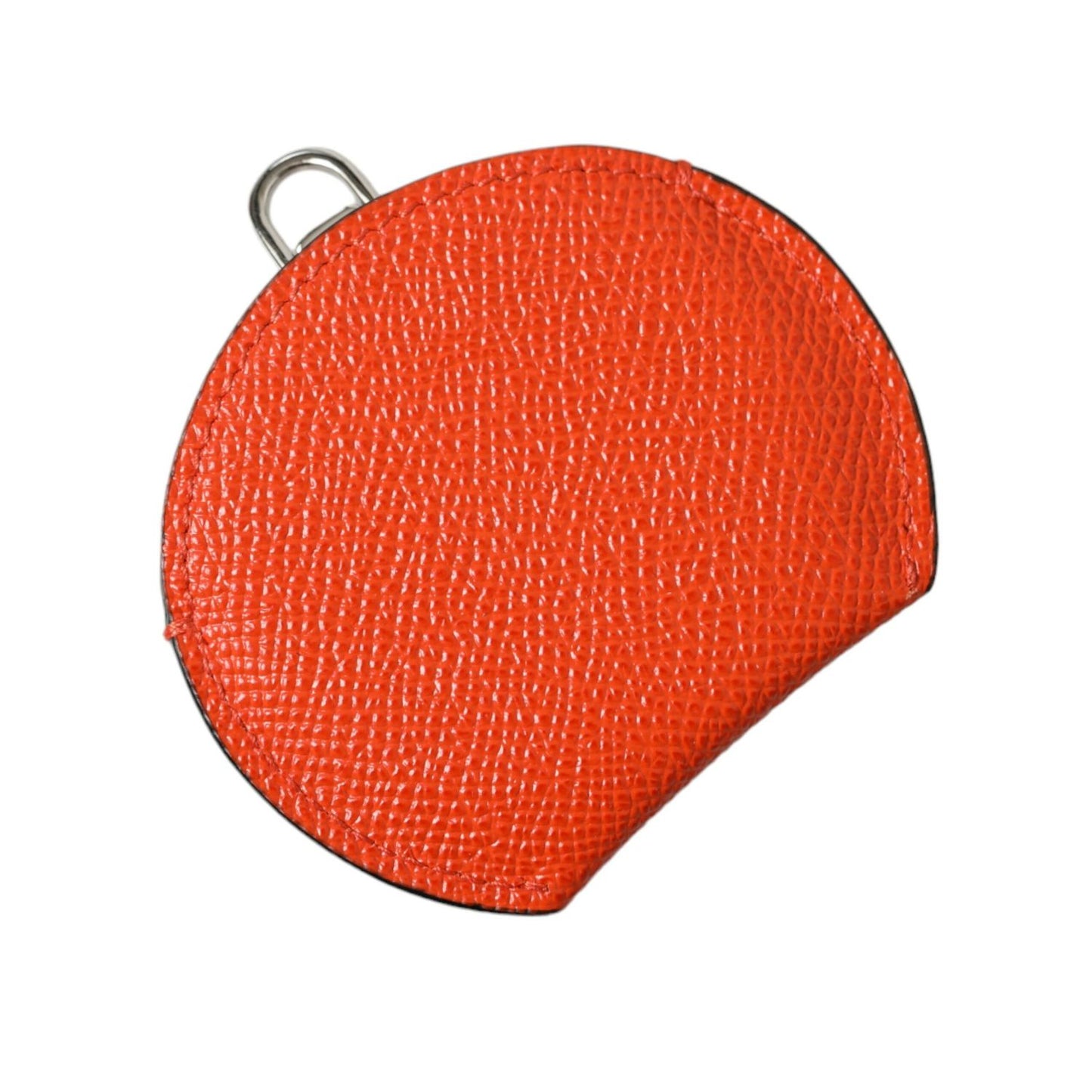 Dolce & Gabbana Orange Calfskin Leather Round Logo Hand Mirror Holder