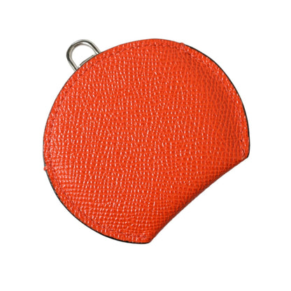 Dolce & Gabbana Orange Calfskin Leather Round Logo Hand Mirror Holder