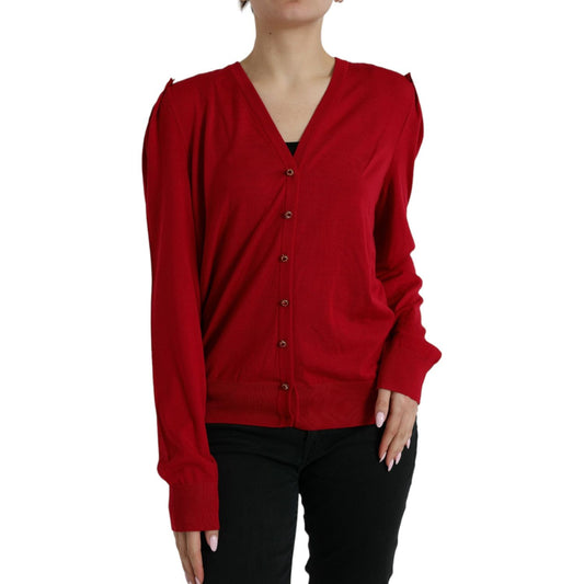 Dolce & Gabbana Elegant Red V-Neck Wool Cardigan Dolce & Gabbana