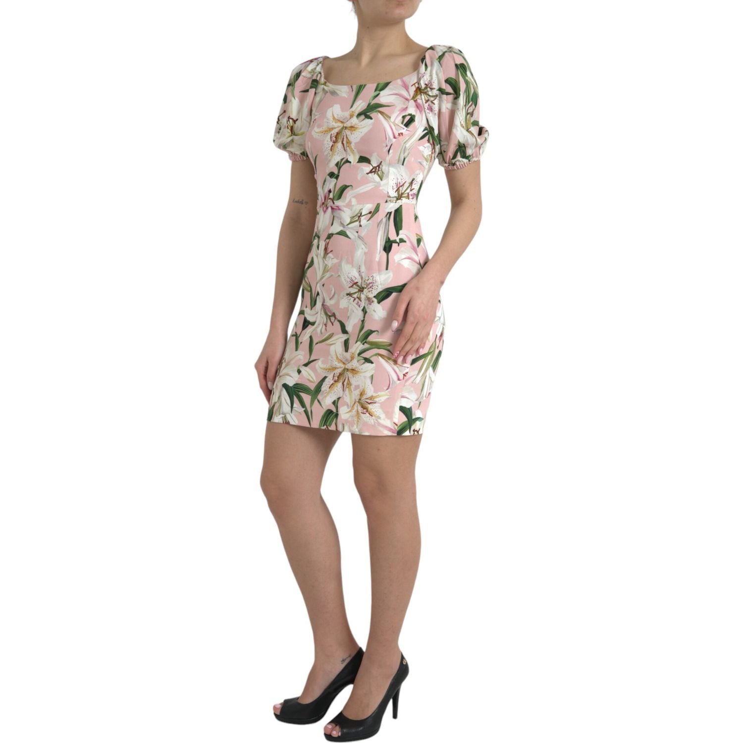 Dolce & Gabbana Pink Lily Viscose Sheath Stretch Mini Dress