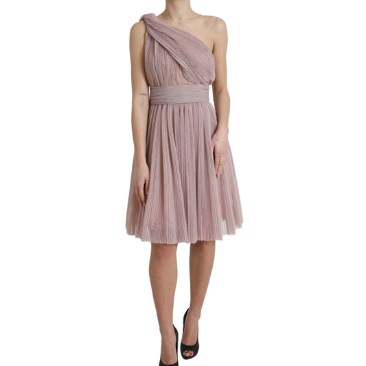 Dolce & Gabbana Light Lilac Pleated Lame Tulle One Shoulder Dress