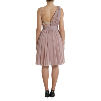 Dolce & Gabbana Light Lilac Pleated Lame Tulle One Shoulder Dress