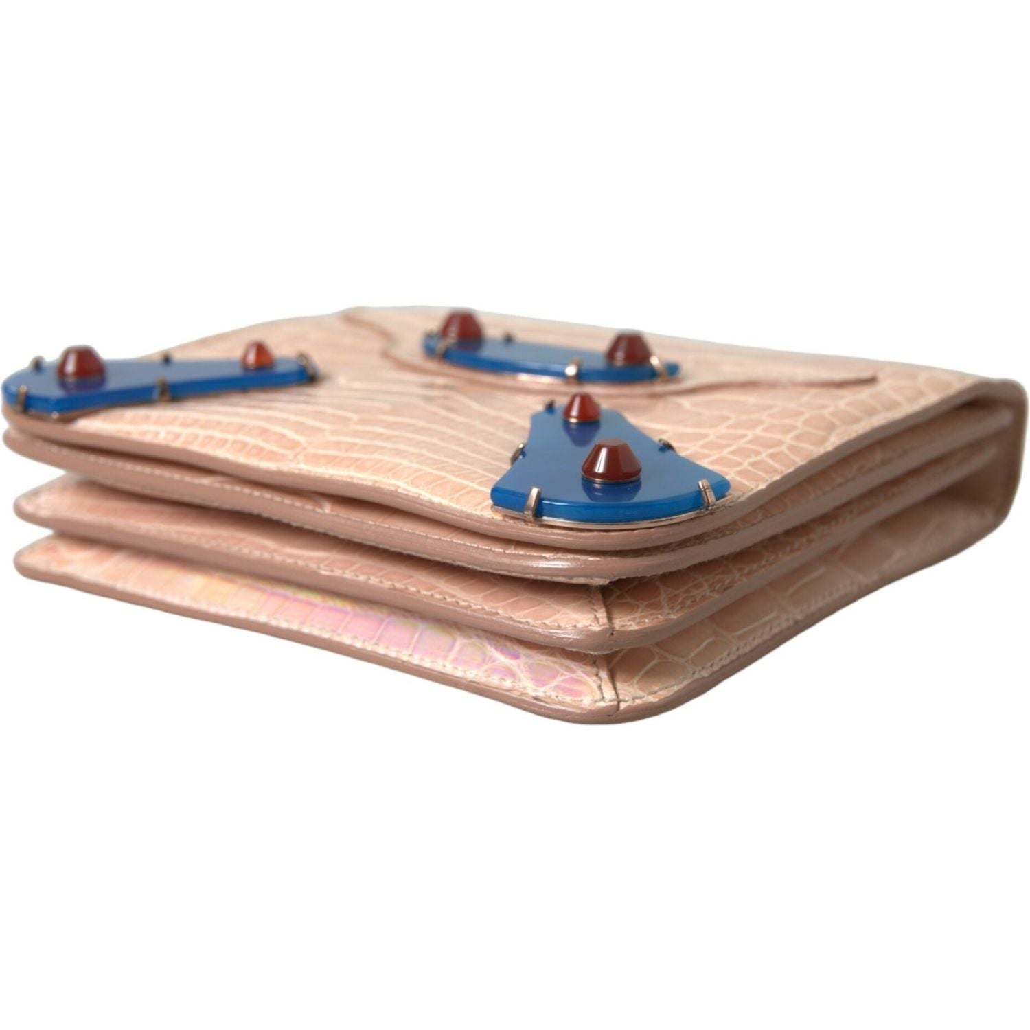 Balenciaga Beige Blue Agate Exotic Leather Gold Chain Purse Bag