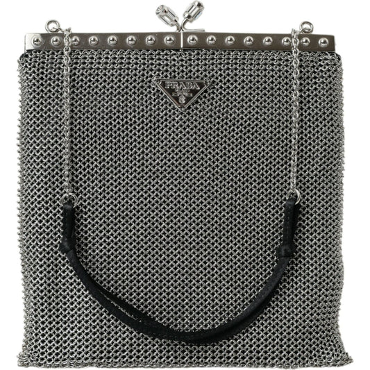 Prada Elegant Silver Mesh Shoulder Evening Bag Prada