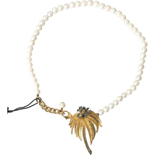 Dolce & Gabbana Gold Brass Crystal Pearl Tree Pendant Charm Necklace Dolce & Gabbana