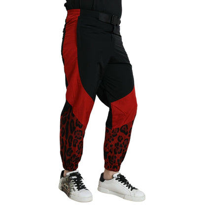 Dolce & Gabbana Black Red Leopard Print Nylon Jogger Pants
