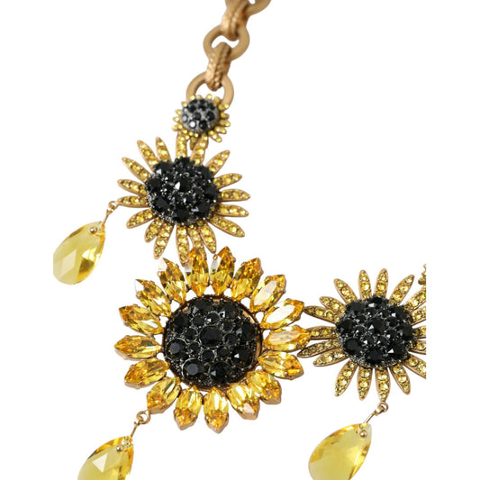 Dolce & Gabbana Gold Tone Brass Sunflower Crystal Embellished Necklace Dolce & Gabbana