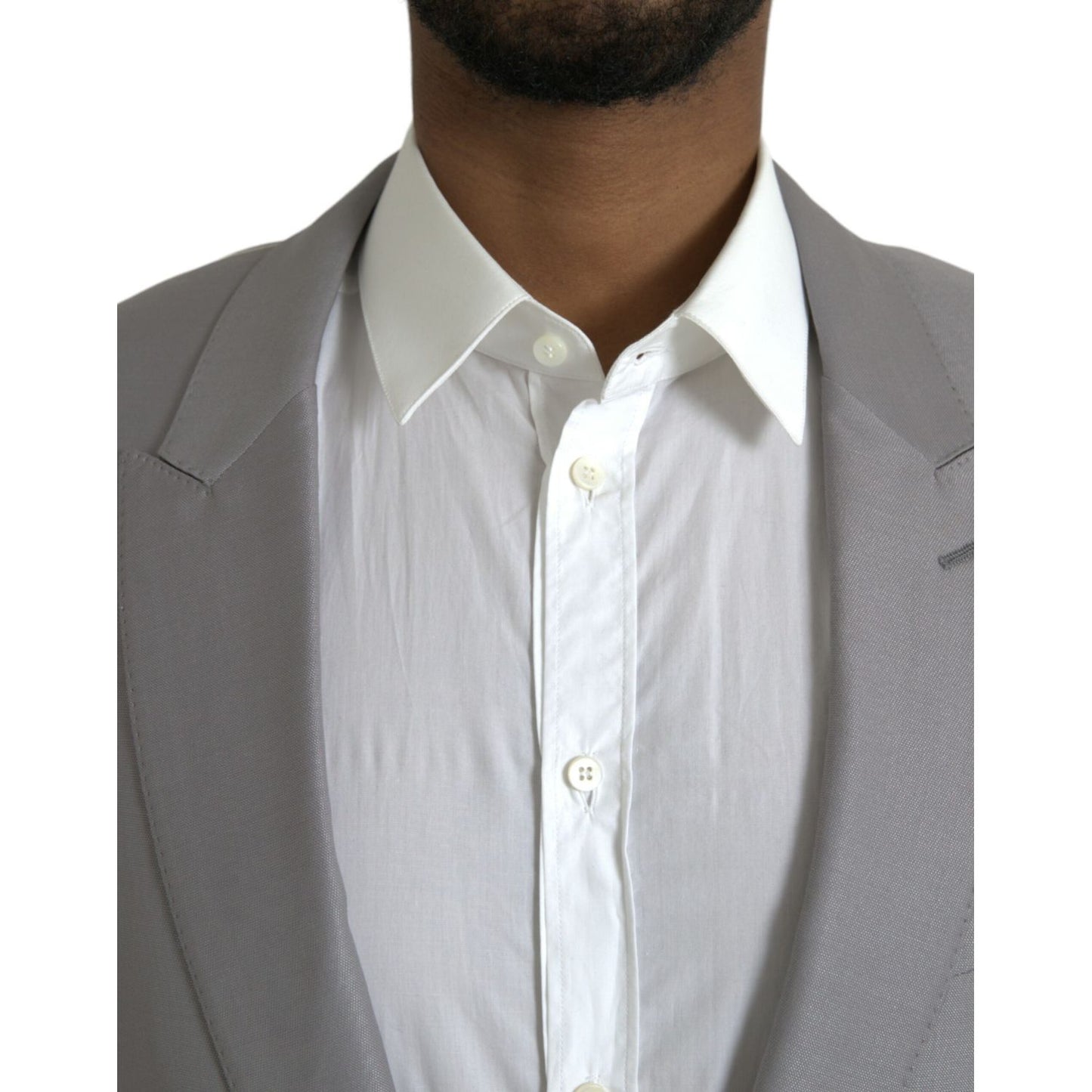 Dolce & Gabbana Gray Wool Peak Single Breasted Coat Blazer