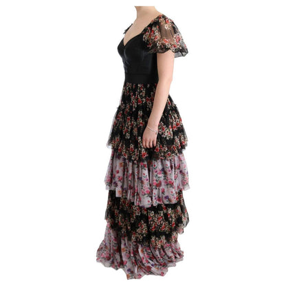 Dolce & Gabbana Multicolor Silk Stretch Floral Shift Long Dress