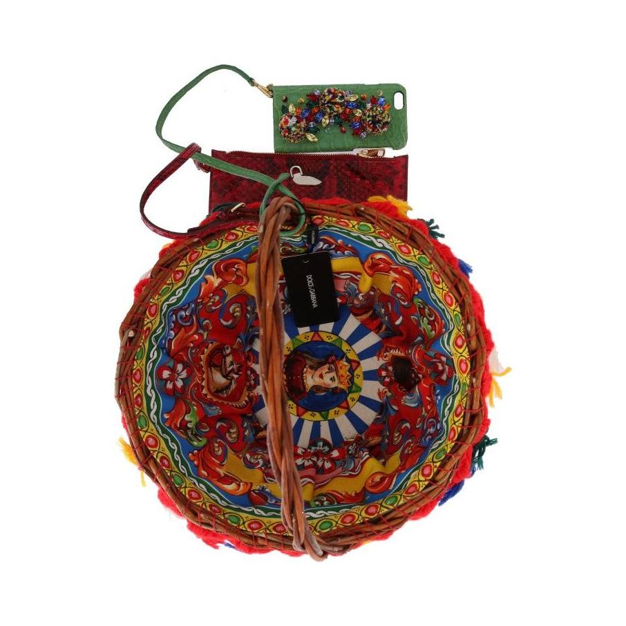 Dolce & Gabbana Multicolor AGNESE Straw Crystal  Pom Pom Bag
