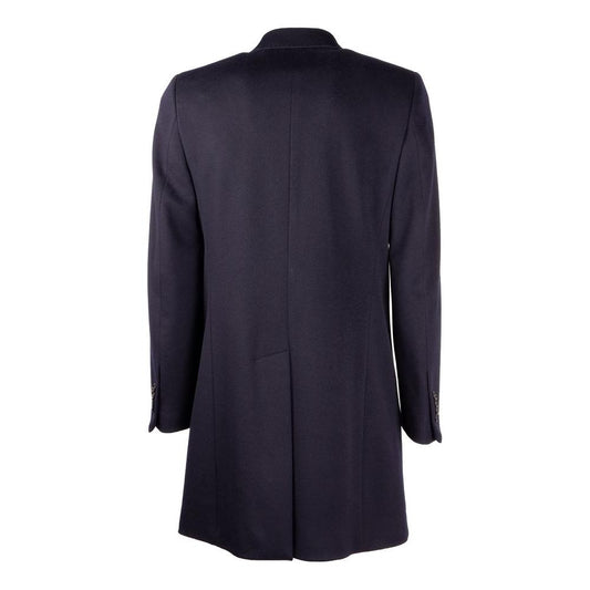 Made in Italy Elegant Dark Blue Wool Men's Coat Made in Italy