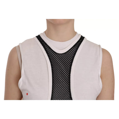 Dsquared² Black White Crew Neck Sleeveless Cotton Blouse