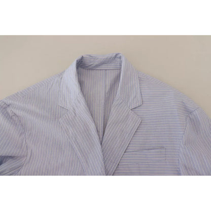 Dsquared² Blue Striped Single Breasted Formal Coat Blazer