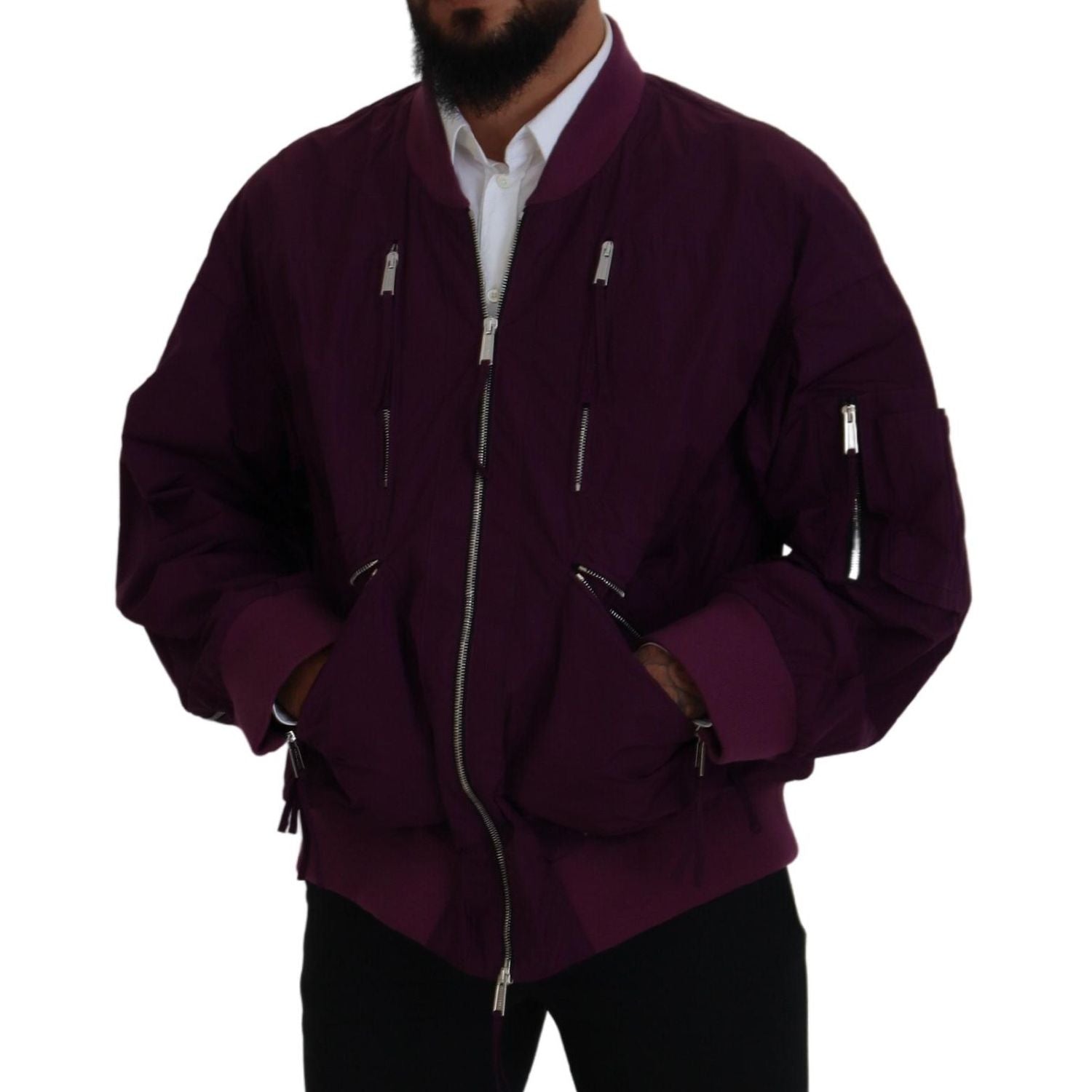 Dsquared² Purple Polyester Full Zipper Bomber Jacket