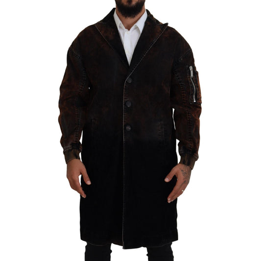 Dsquared² Brown Full Button Men Long Coat Cotton Jacket1728,67345645728,Brown,Clothing,Coats - Jackets & Coats - Clothing,Dsquared²,IT48 | M,Jackets & Coats - Clothing,Jackets - Men - Clothing,Material: 84% Cotton 13% Viscose 3% Elastane,Men,Preowned / De
