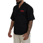 Dsquared² Black Cotton Collared Logo Print Short Sleeve Shirt Dsquared² Rosy Brown