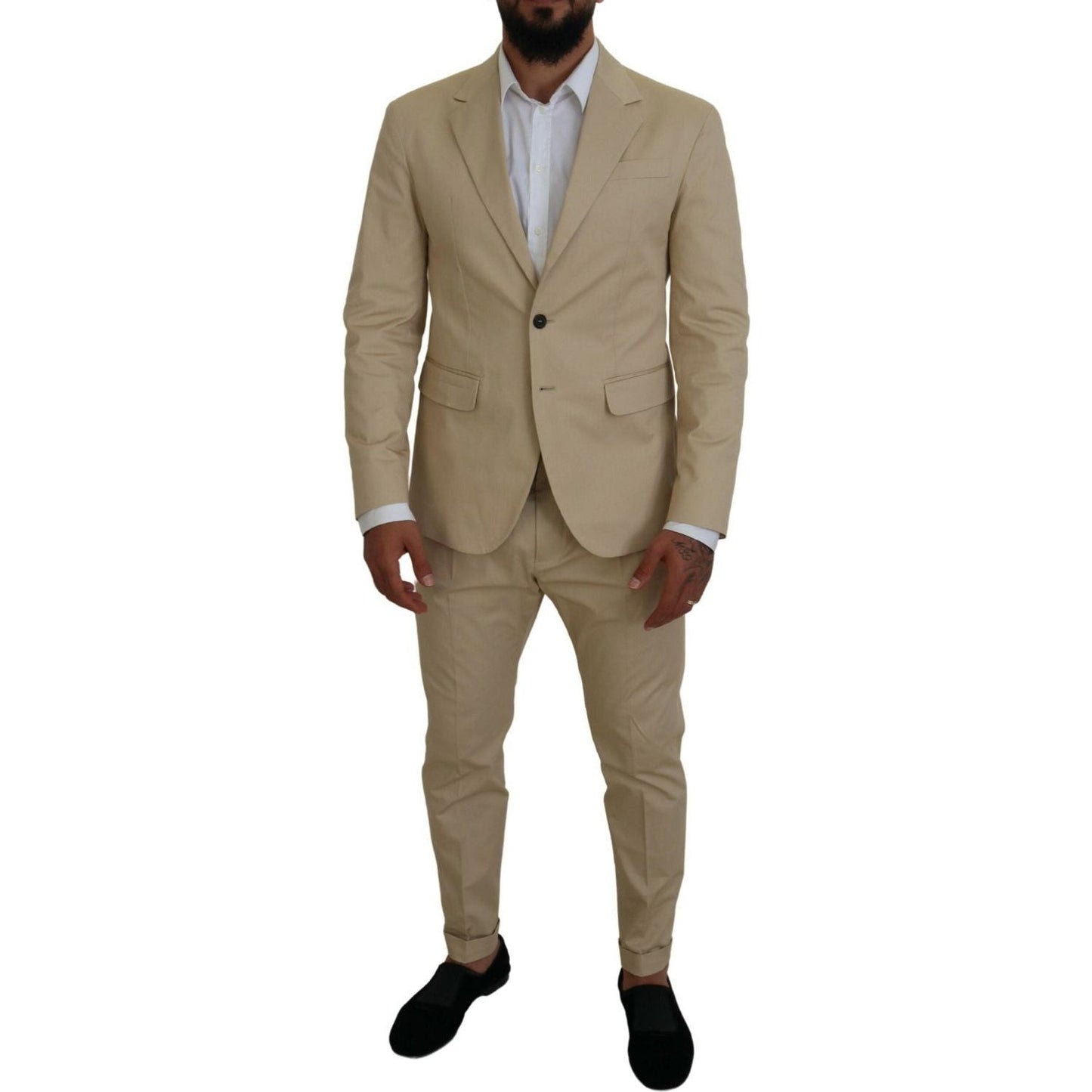 Dsquared² Beige Cotton Single Breasted 2 Piece CIPRO Suit Dsquared²